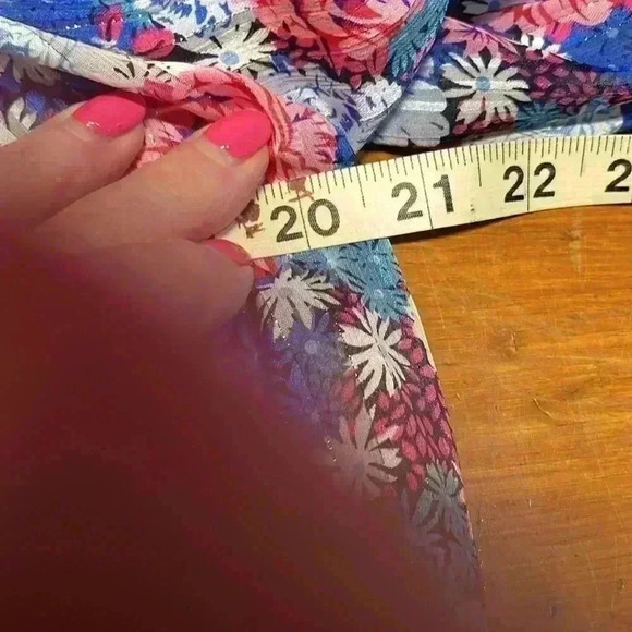 Umgee Womens Peasant Boho Top Blue Pink Silver M Off Shoulder Smocking Sparkly - Picture 7 of 8